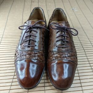 Bostonian Florentine Brown Leather Cap Toe Woven Shoes Oxford Made in Italy Men'